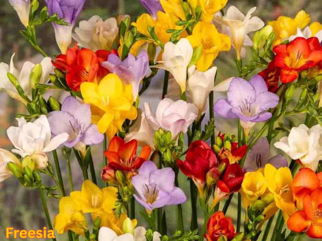 Most fragrant flowers in India showing colorful Freesia flowers with sweet fragrance.
