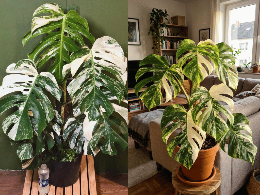 Indoor Plants for Indian Homes featuring stunning Variegated Monstera with creamy white marbled leaves.